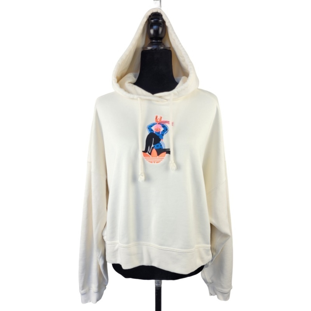 ✅ Adidas Woman’s Ivory Embroidered Logo French Terry Hoodie XL - Picture 11 of 12